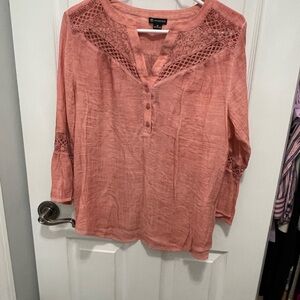 New Directions Lace Accent Blouse - Coral